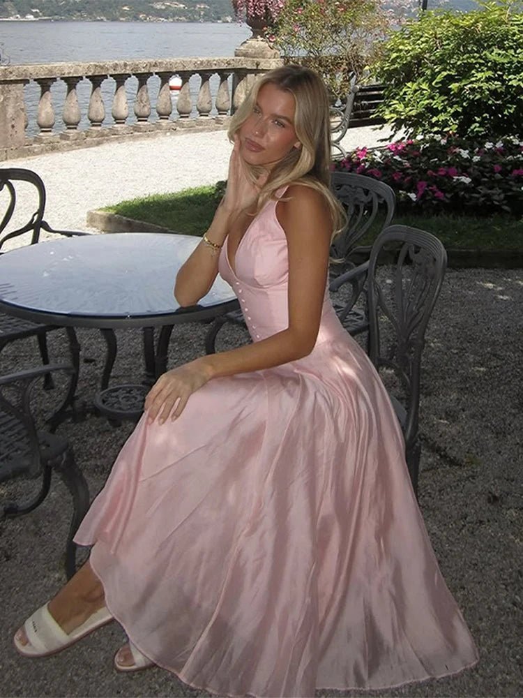 Robe midi Candice sans manches à col en V