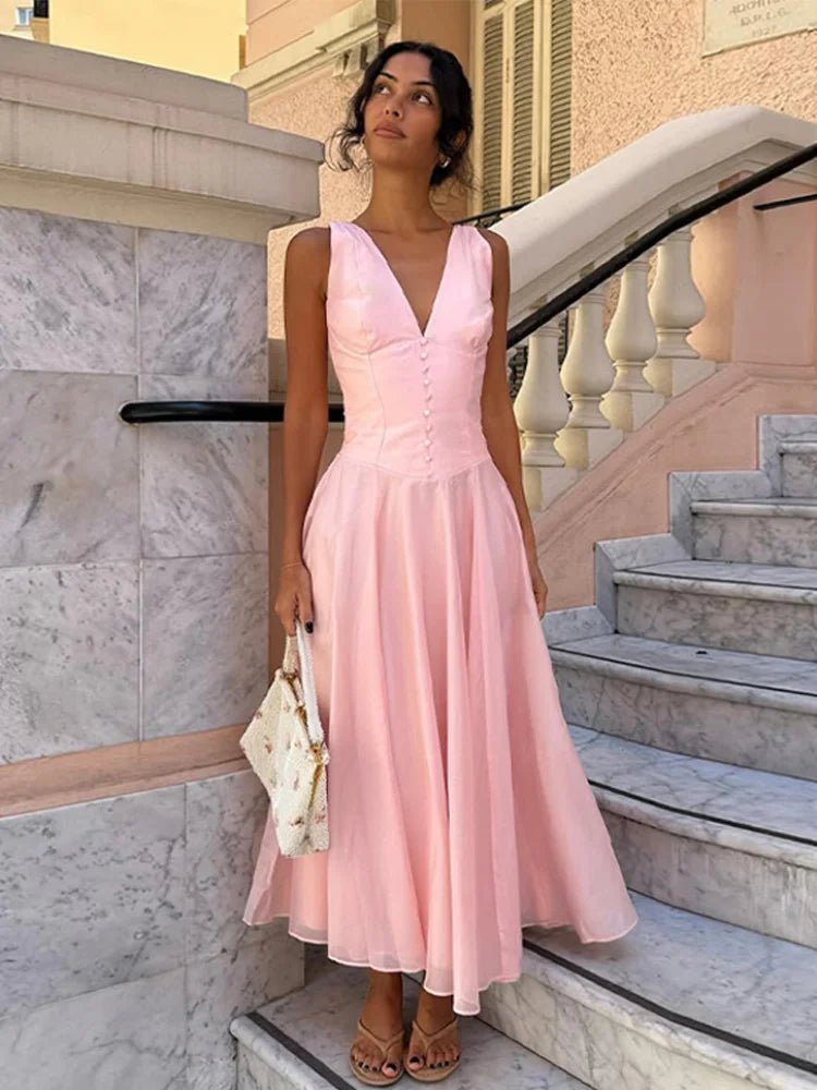Robe midi Candice sans manches à col en V
