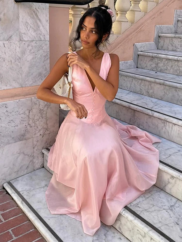 Robe midi Candice sans manches à col en V