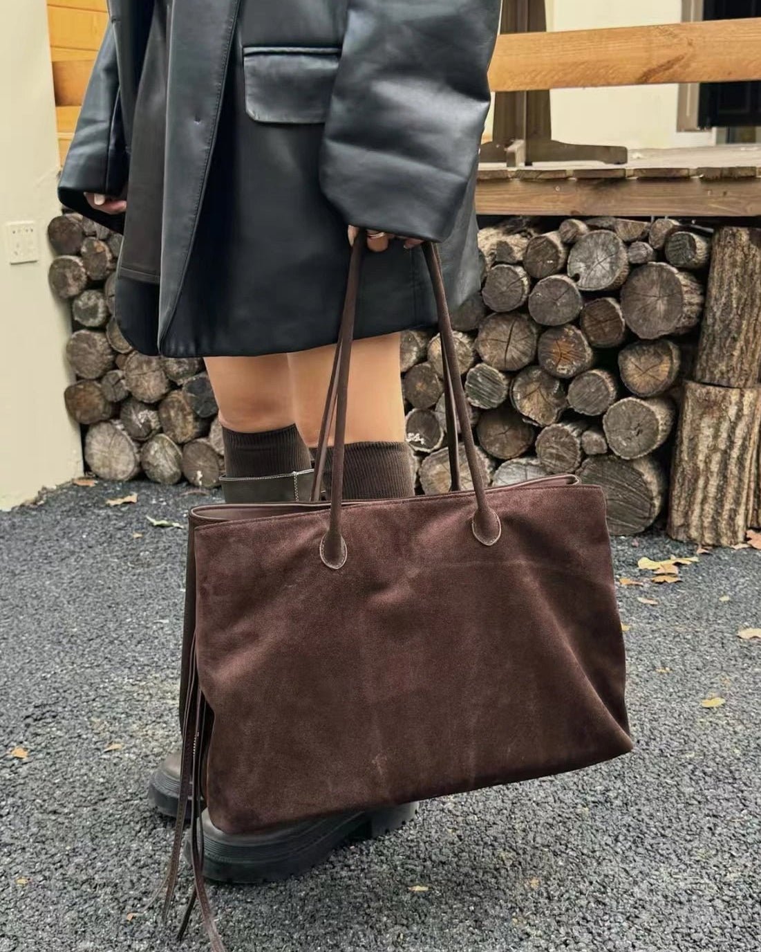 Sac cabas Carly en daim velouté