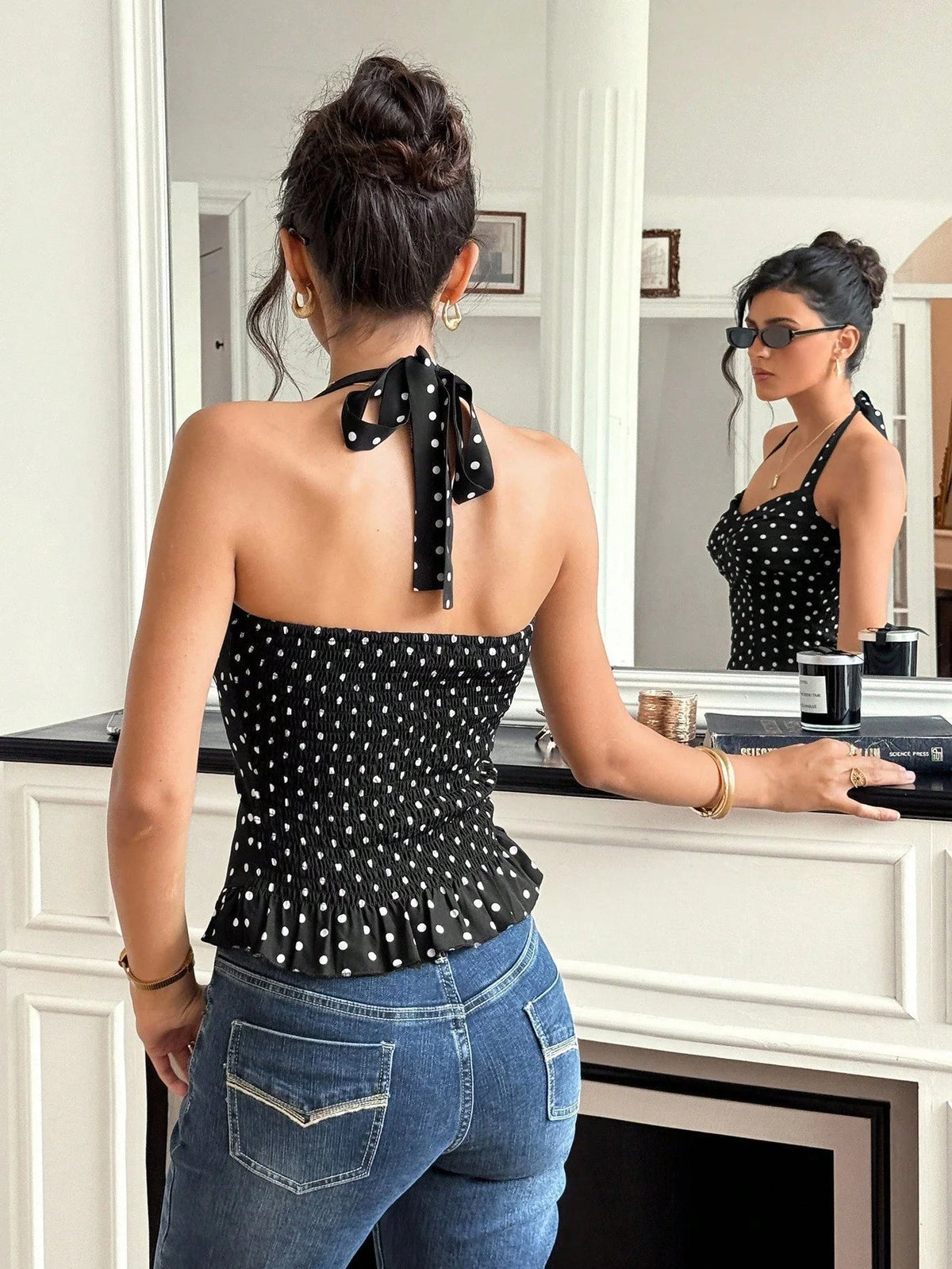Caryl Polka Dot Halter Crop Top