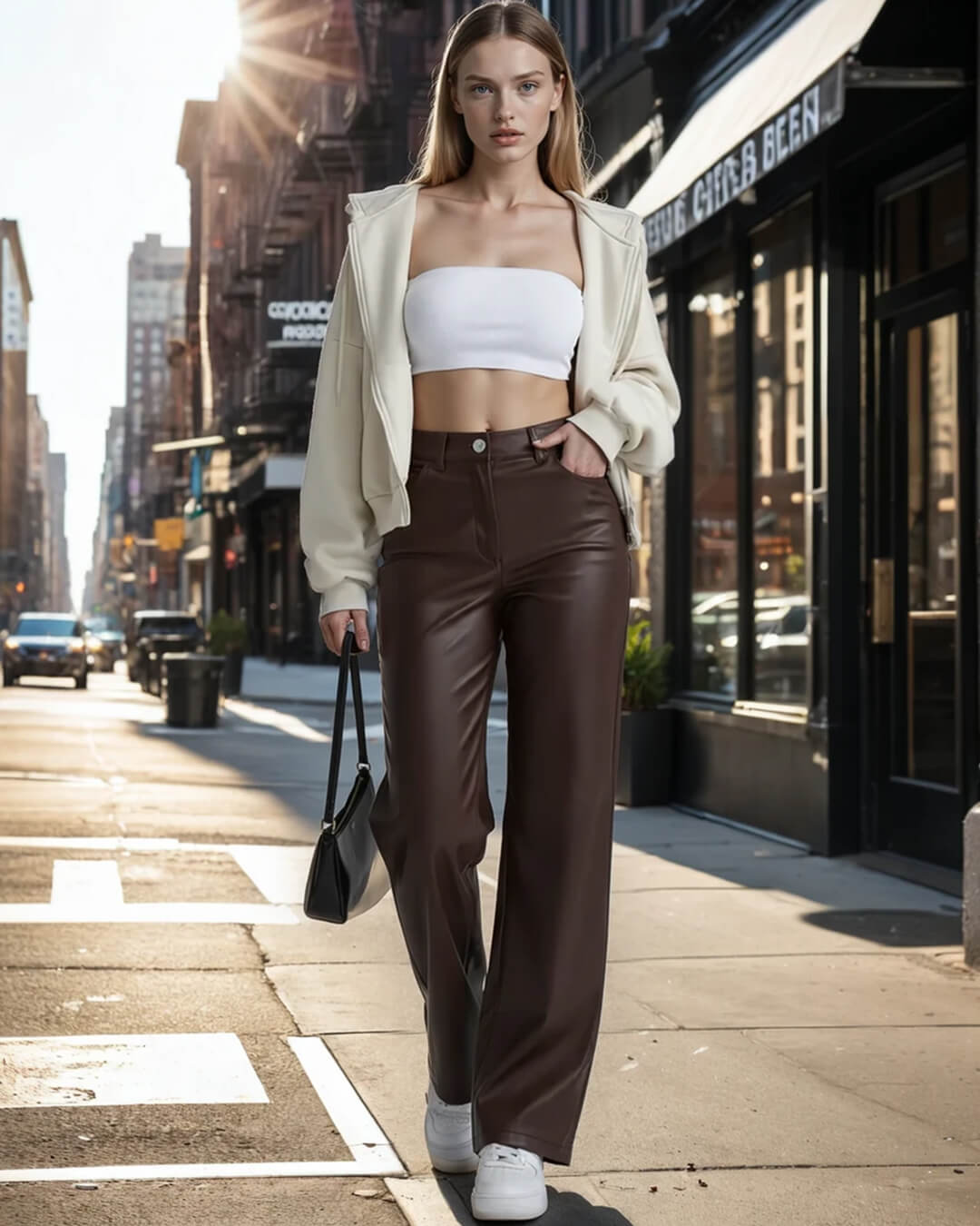 Cassy klassieke leren broek