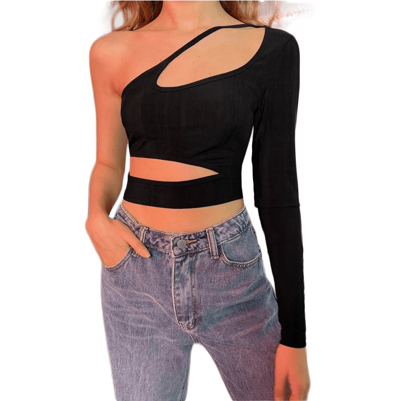 Crop top asimmetrico Celeste con cut-out