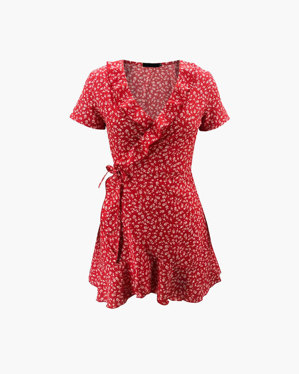 Minivestido de línea A con estampado floral y escote de pico Celeste