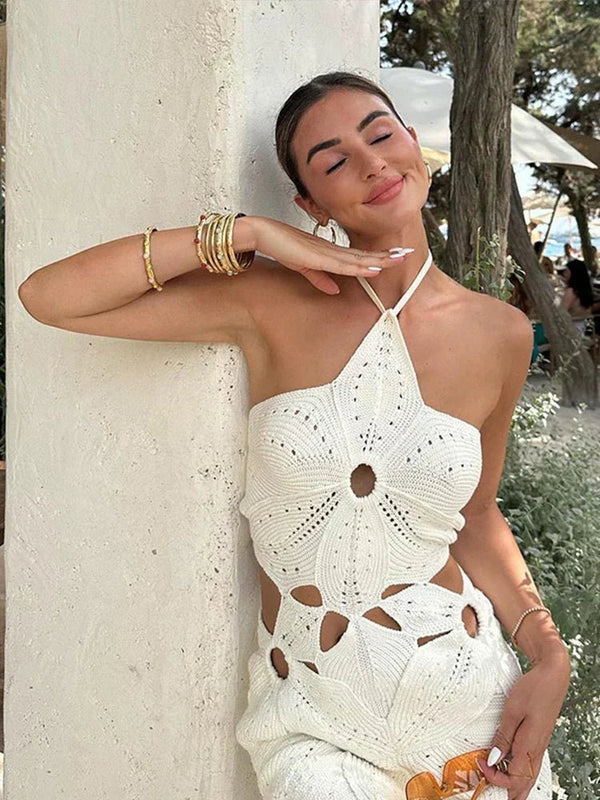 Celeste Halter Neck Crochet Mini Dress