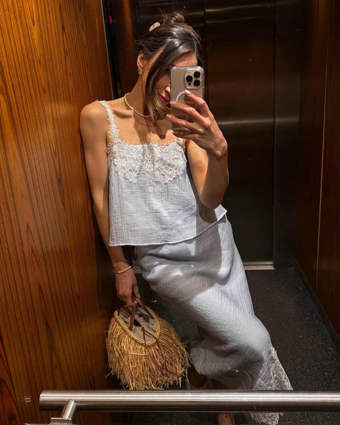 Celeste Lace Spliced Two-Piece Midi Set