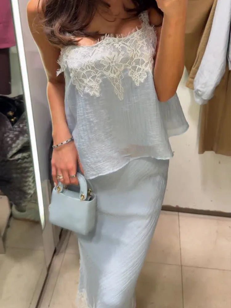 Celeste Lace Spliced Two-Piece Midi Set