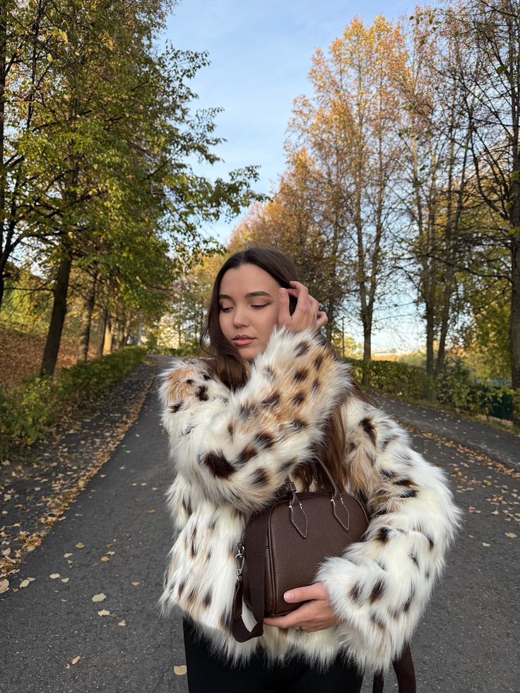 Celeste Leopardmønstret frakke i imiteret pels