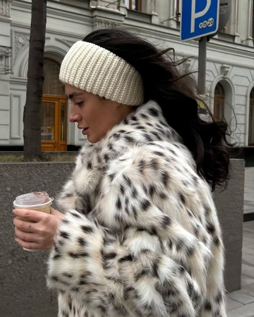 Celeste Leopardmønstret frakke i imiteret pels