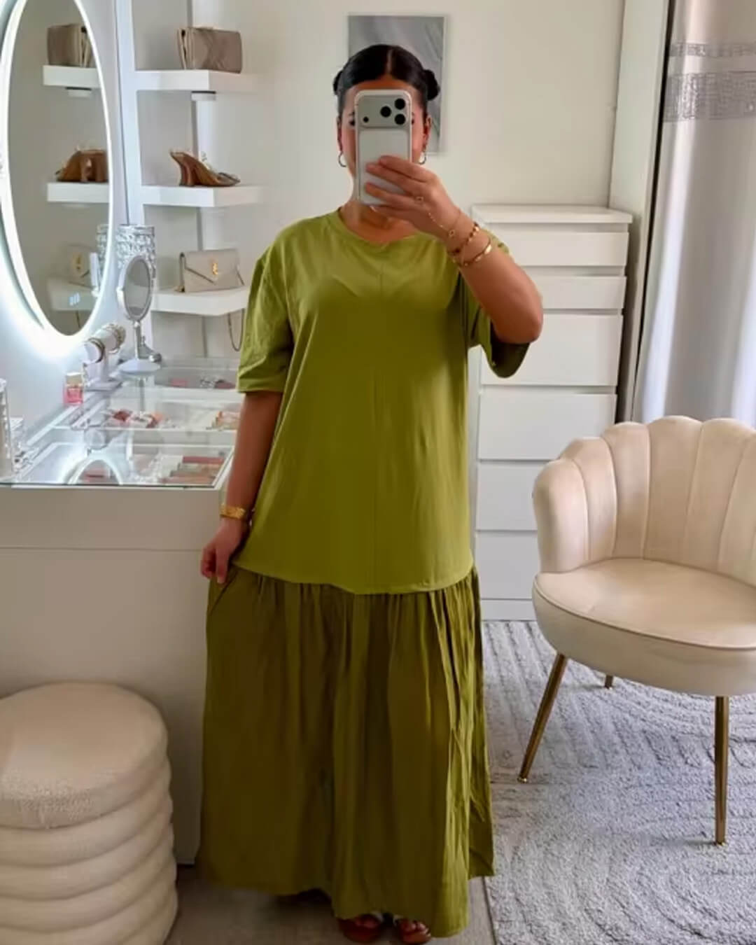 Vestido midi Celeste plissado com patchwork