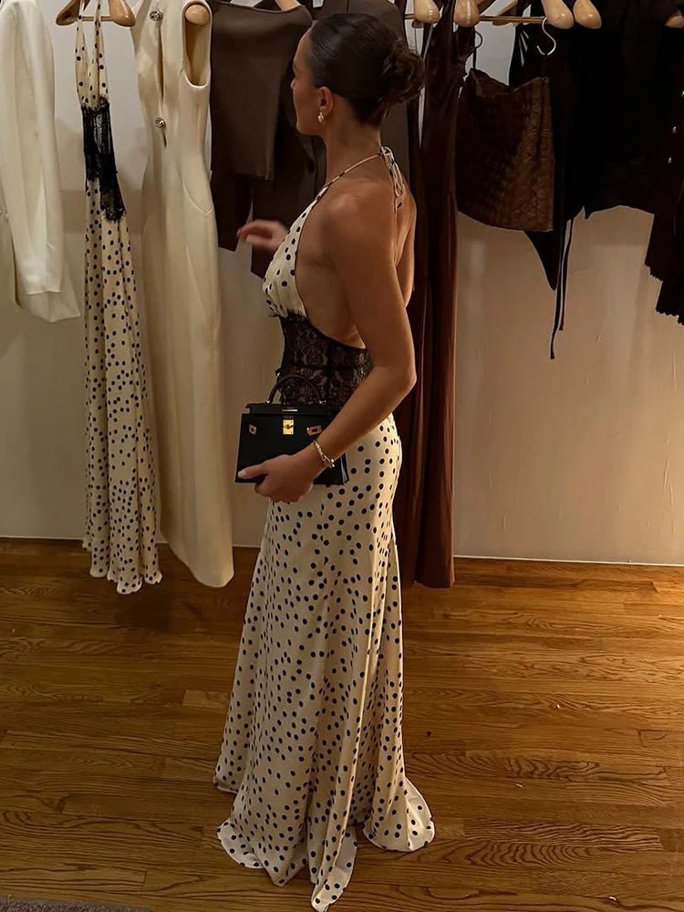 Celeste Polka Dot Halter Maxi Dress