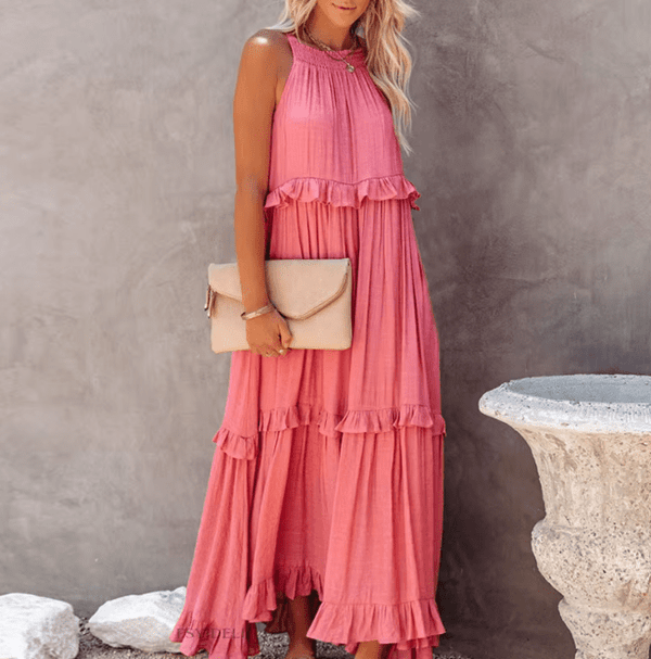 Robe longue de plage Celeste avec ourlet à volants