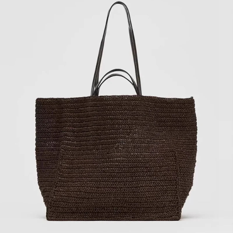 Borsa tote in paglia intrecciata Celeste