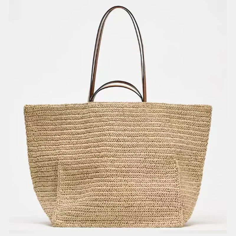 Borsa tote in paglia intrecciata Celeste