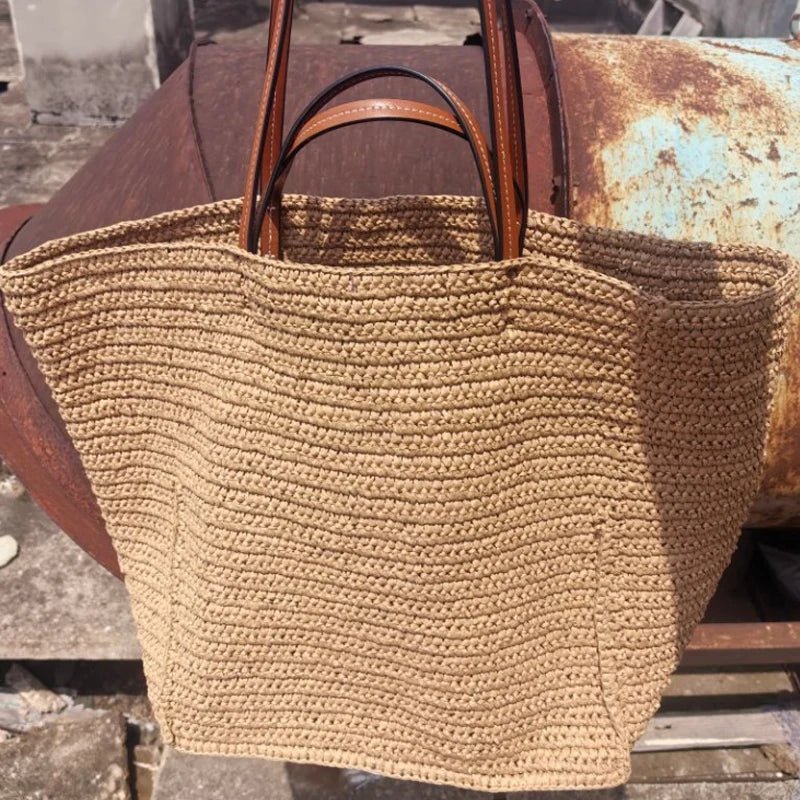 Borsa tote in paglia intrecciata Celeste