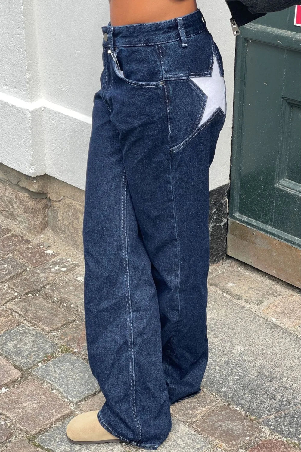 Charlize jeans met sterrenpatchwork en kleurvlakken