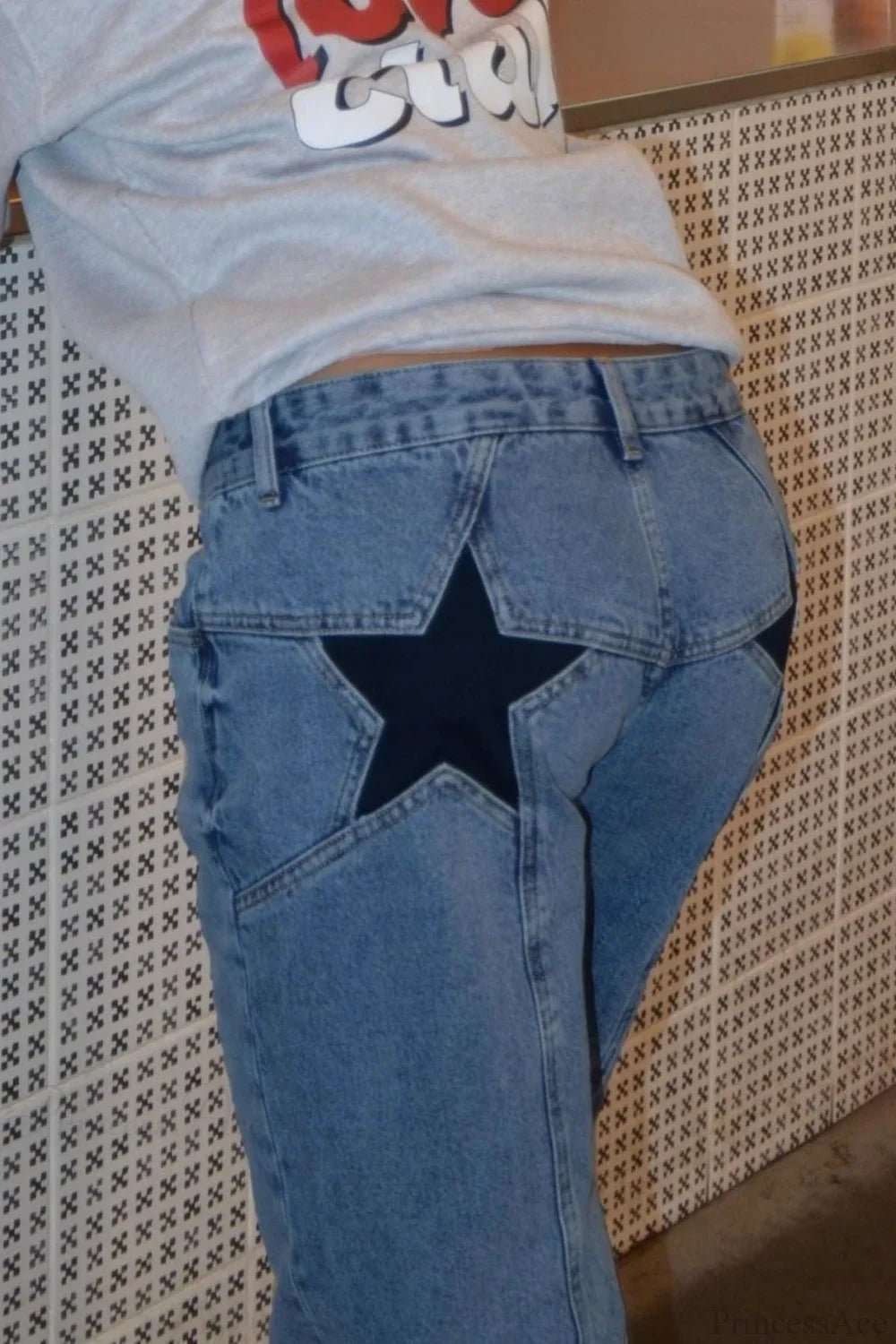 Charlize jeans met sterrenpatchwork en kleurvlakken