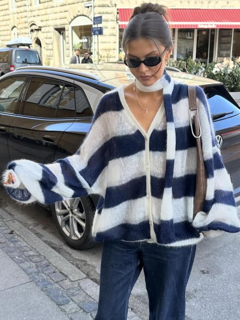 Christel løstsiddende cardigan med striber