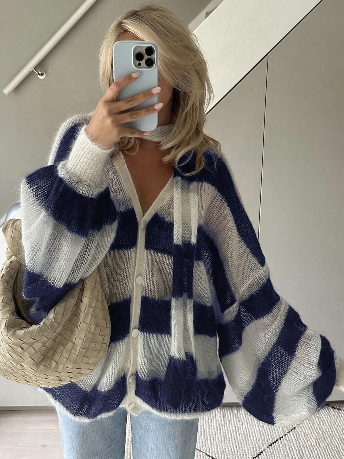 Christel løstsiddende cardigan med striber