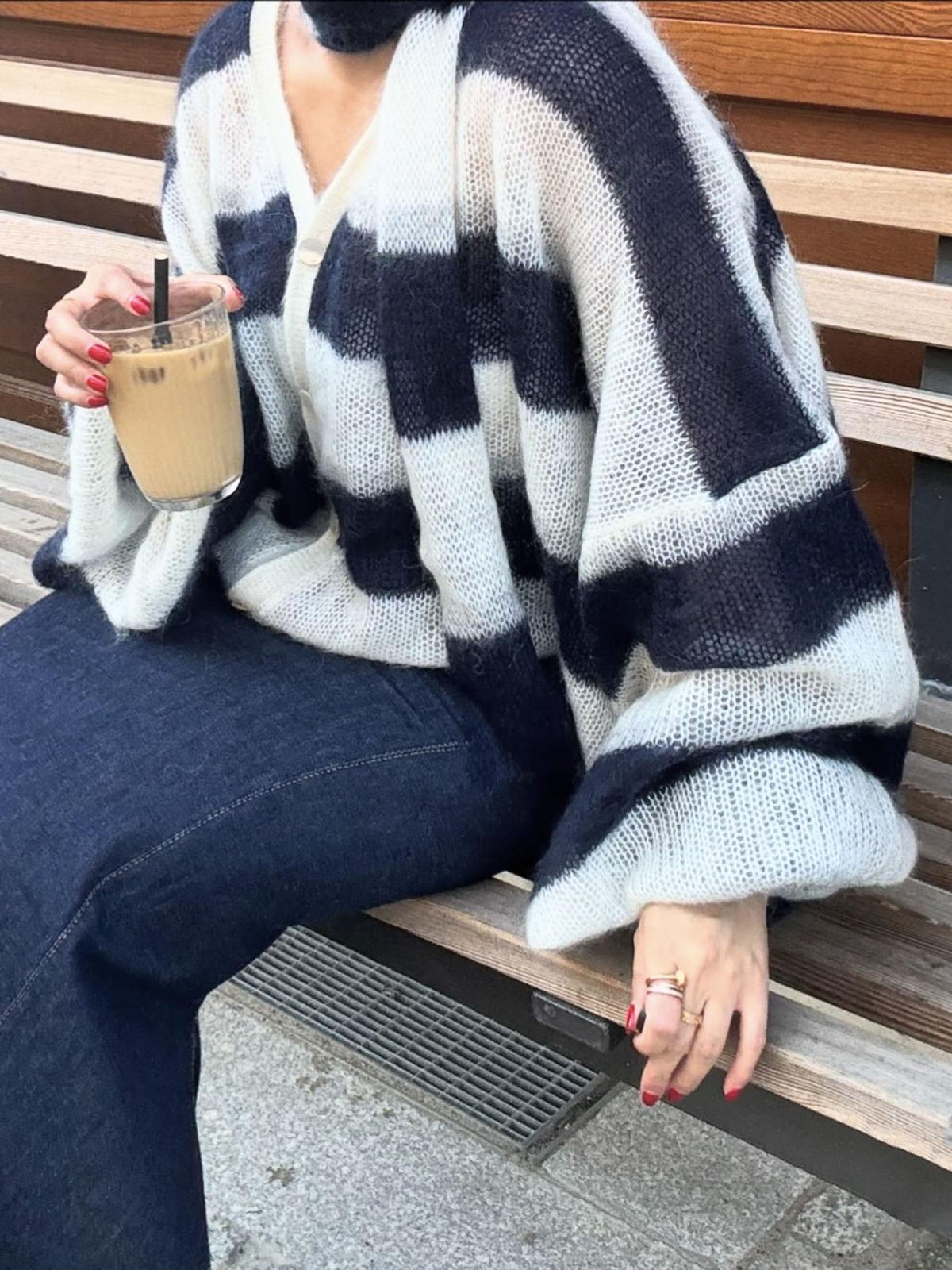 Christel løstsiddende cardigan med striber
