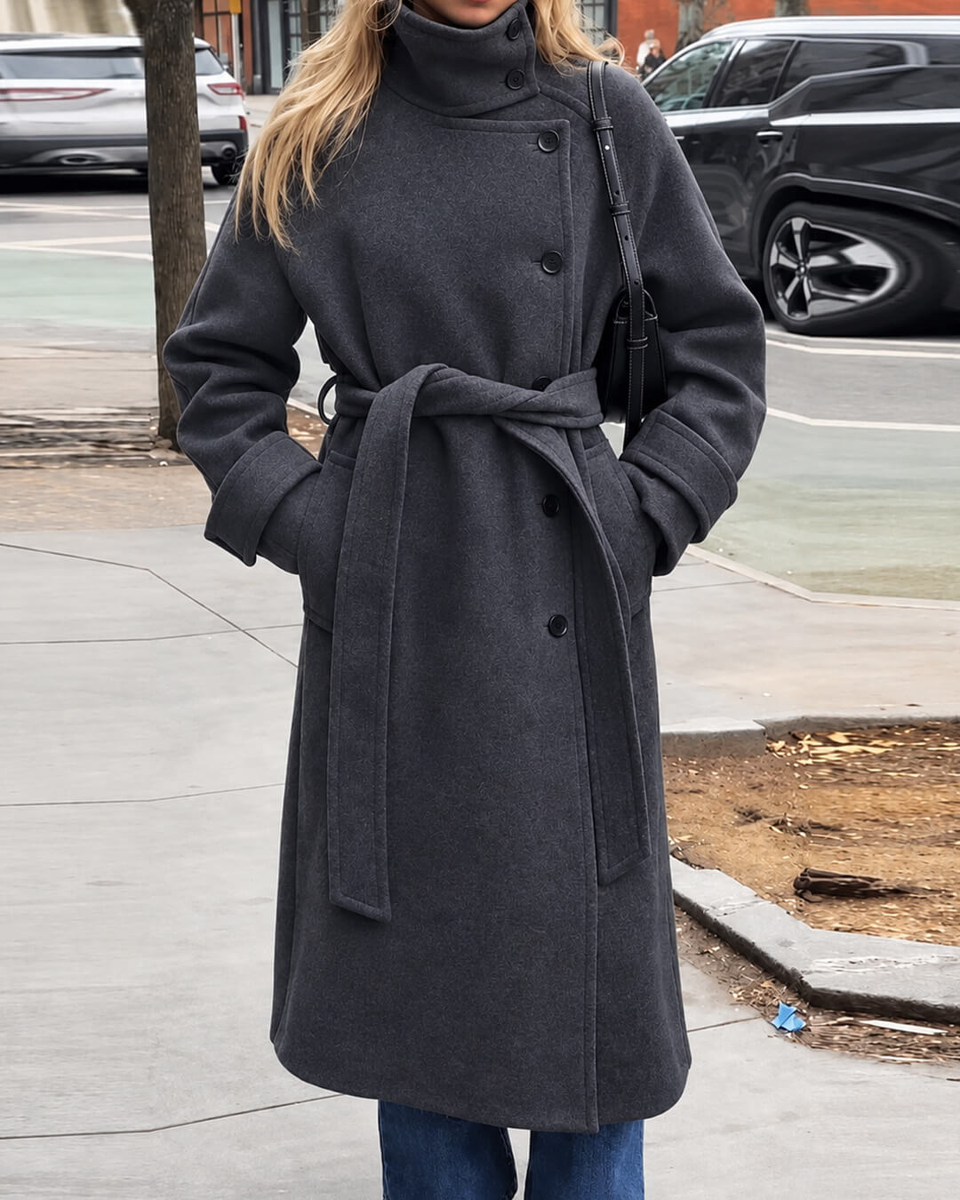 Claudine Long Belted High Collar Coat