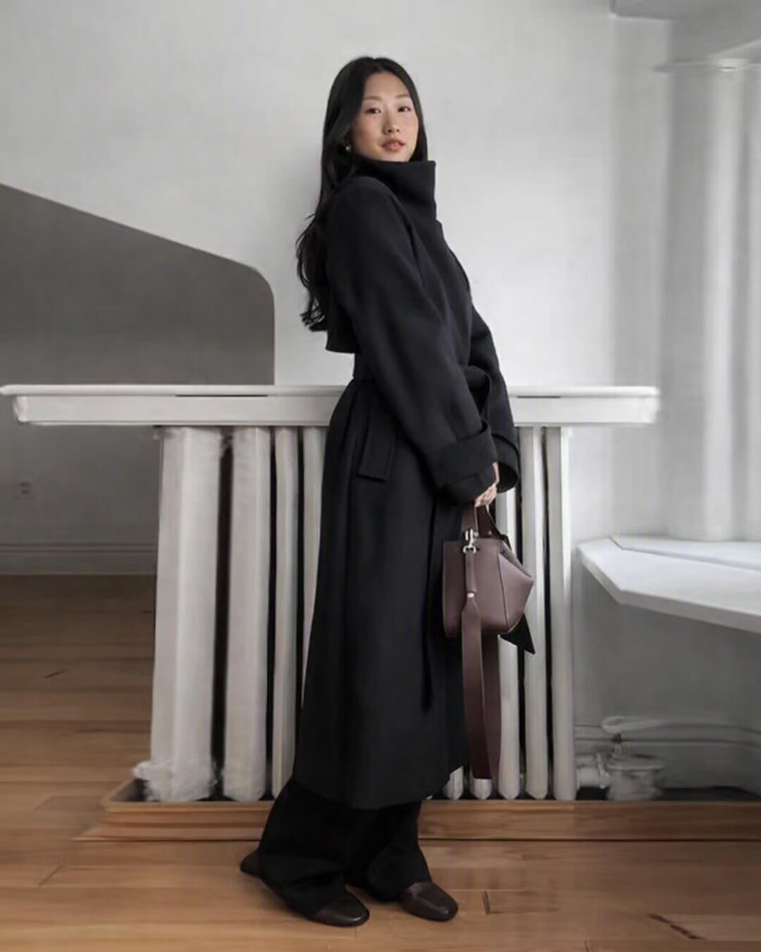 Claudine Long Belted High Collar Coat
