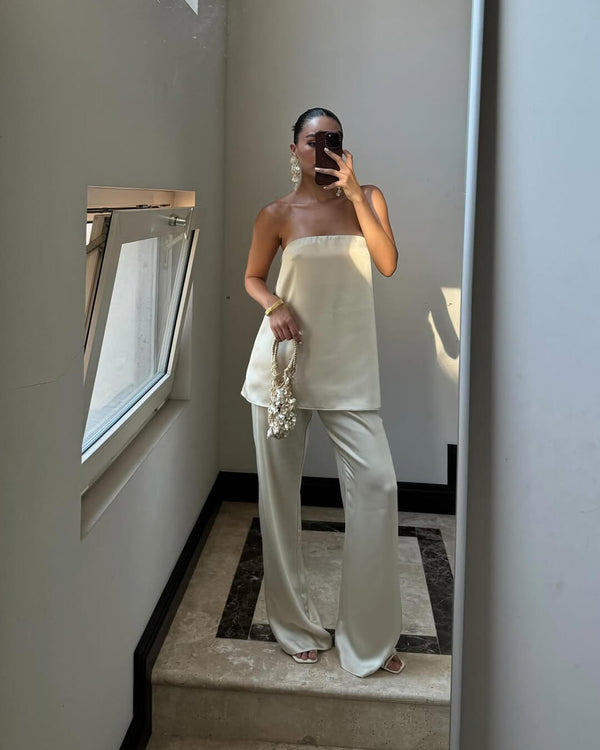 Claudine Satin Bandeau Pants Suit