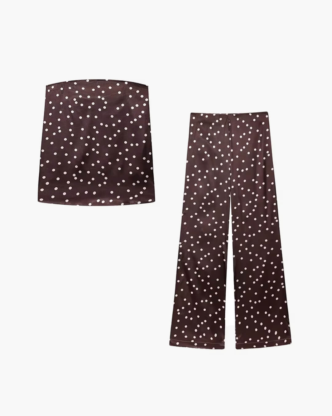 Claudine buksedragt i satin med bandeau-top