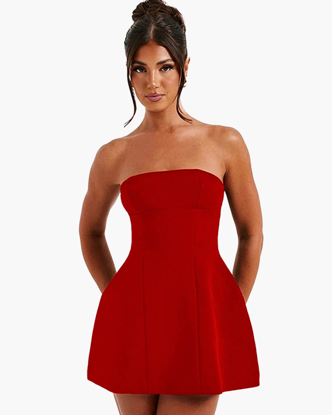 Vestido mini Colby sem alças com cintura franzida