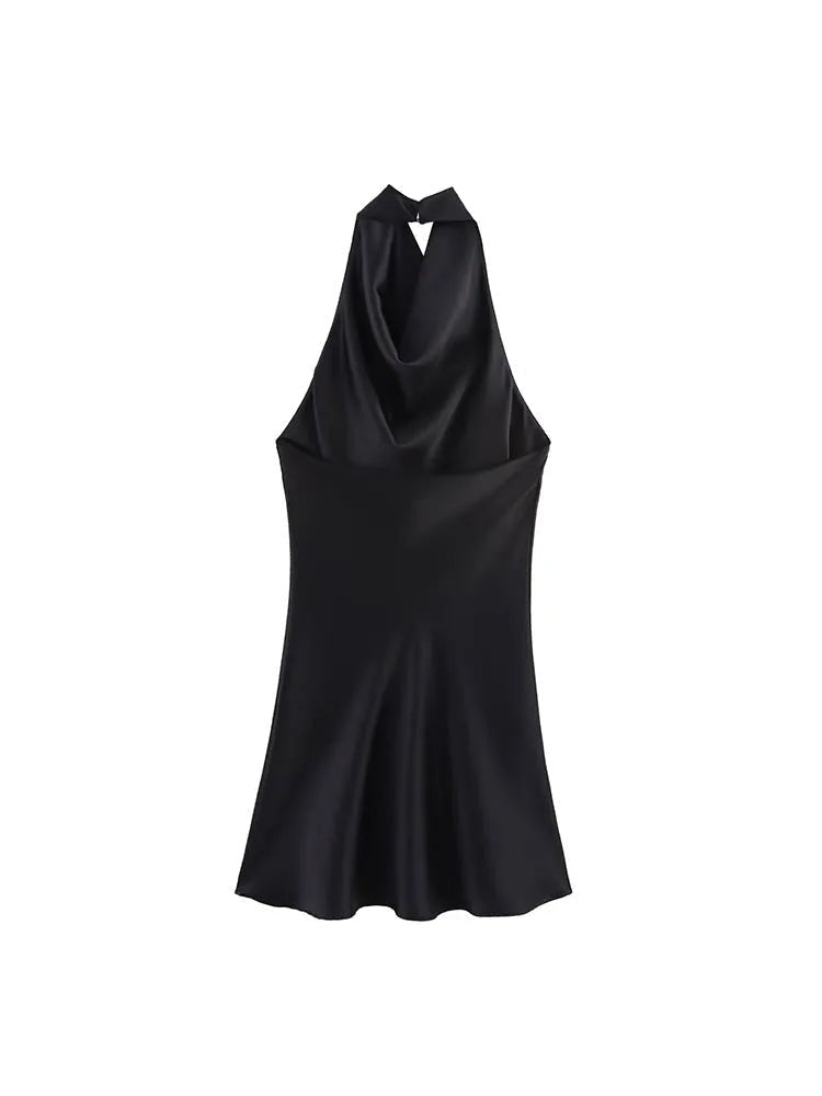 Colleen Satin Halter Draped Mini Dress