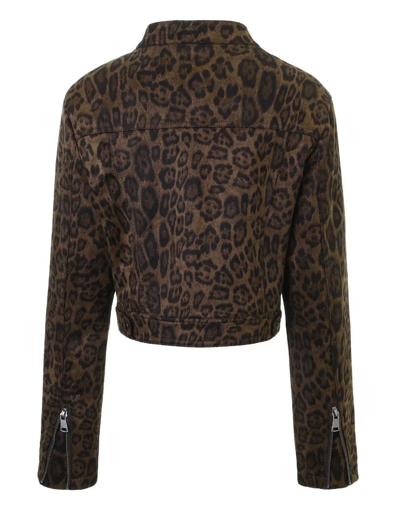 Coral-cropped jakke med leopardprint