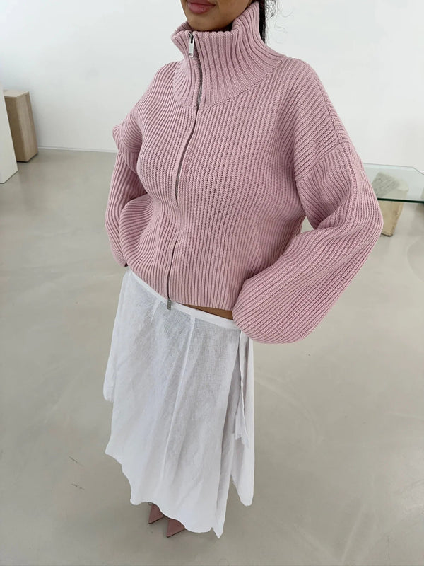 Daniela Oversize-Strickpullover mit Rippstrick und Reißverschluss