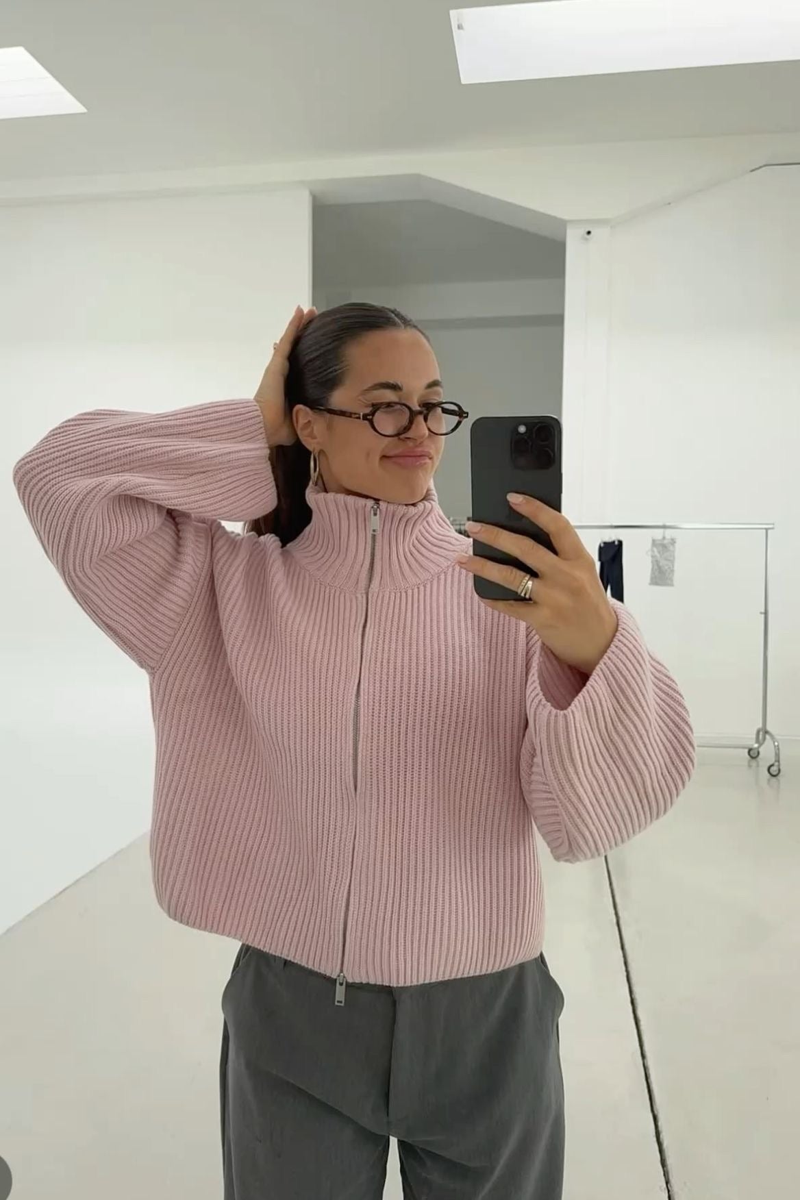Daniela oversized geribde gebreide trui met rits