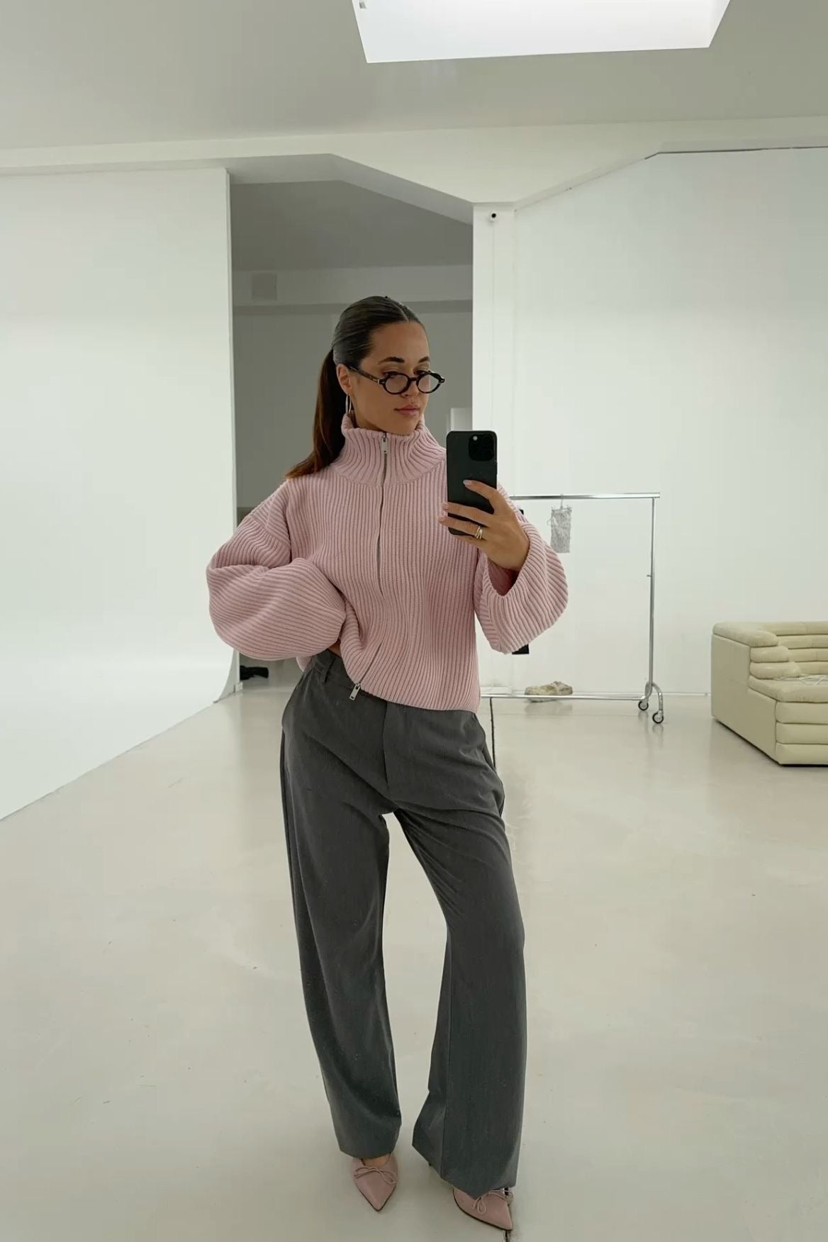 Daniela oversized geribde gebreide trui met rits