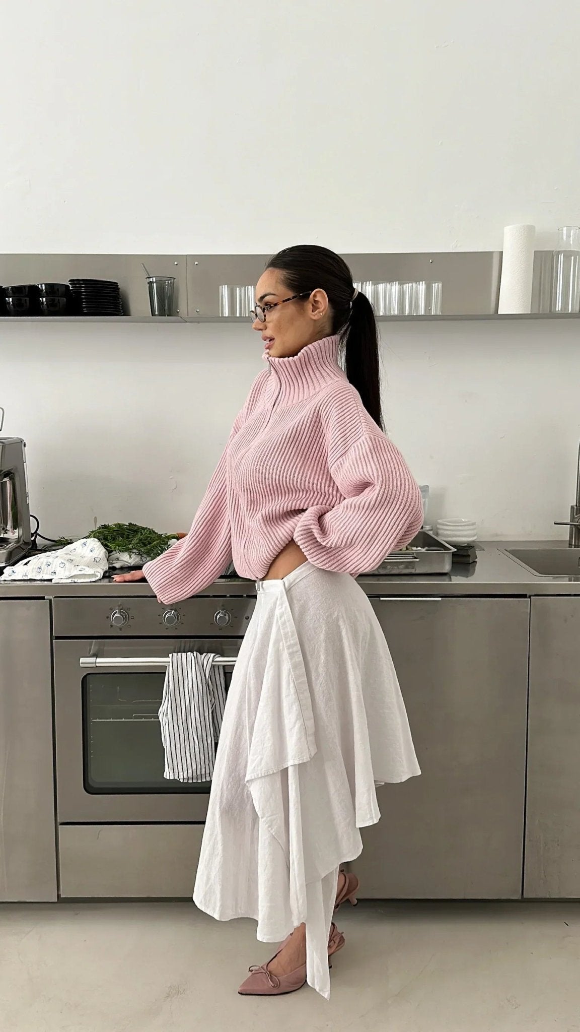 Daniela oversized geribde gebreide trui met rits