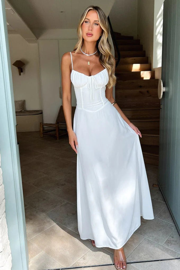 Vestido midi Debra com bainha de folhos e acabamento em renda