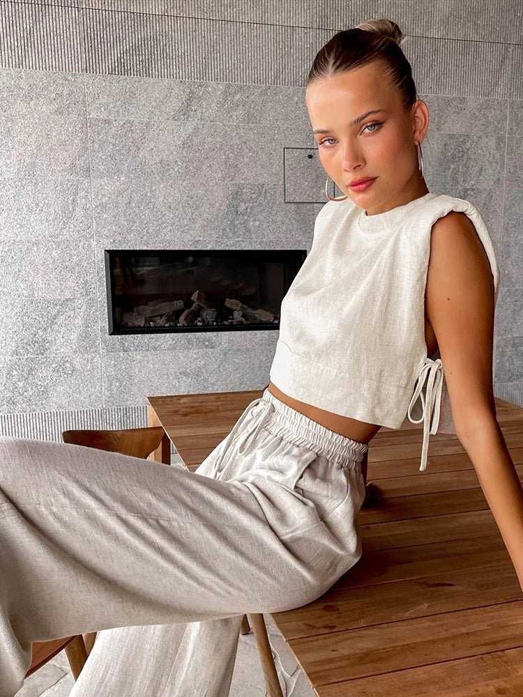 Ensemble deux pièces Delfina en lin avec crop top