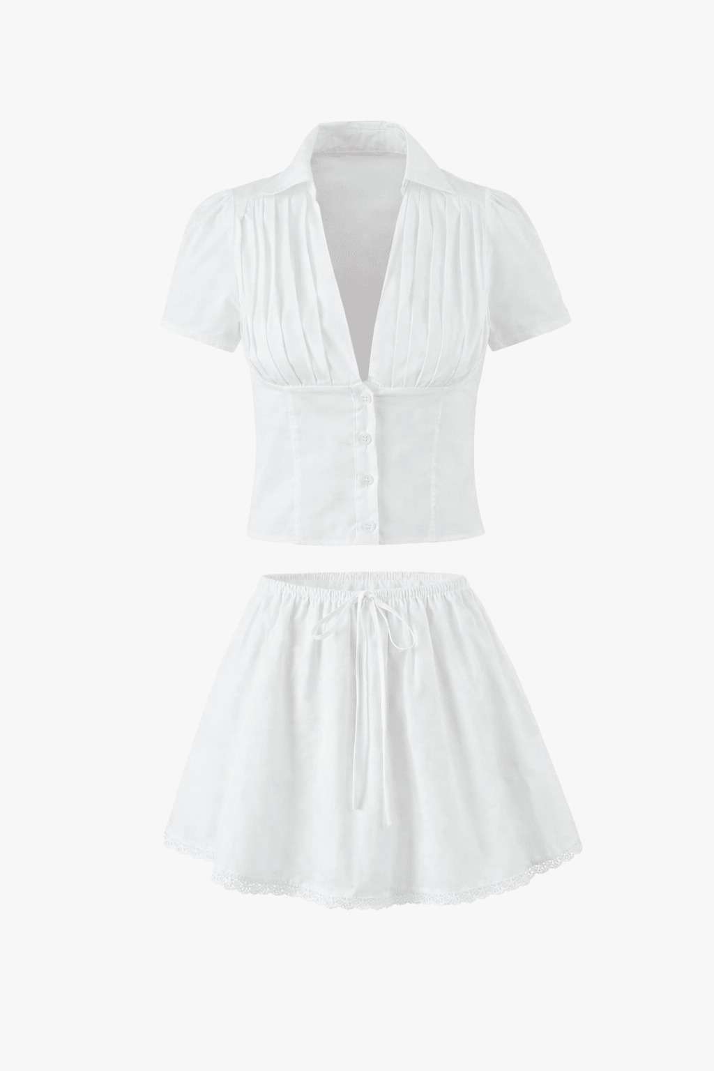 Delia Deep Neck Kawaii Mini Skirt Set
