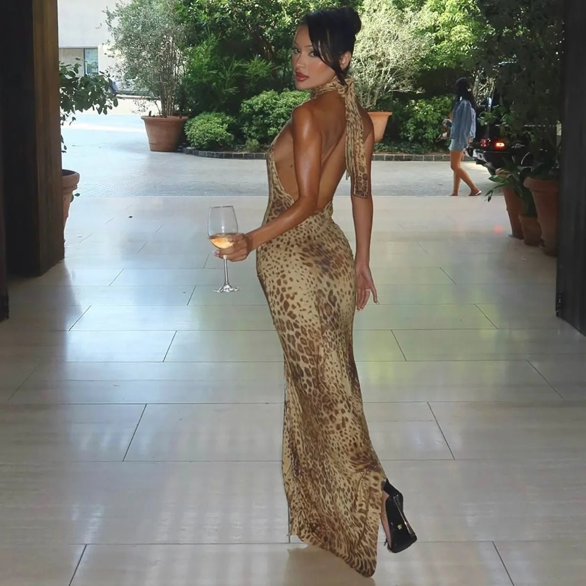 Denise Leopard Halter Maxi Dress