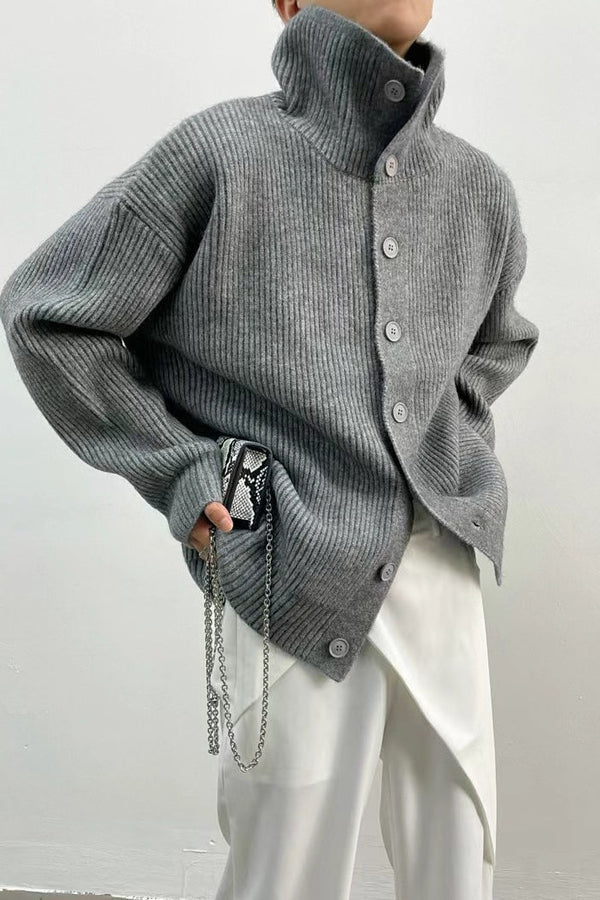 Donna ribstrikket cardigan med høj hals