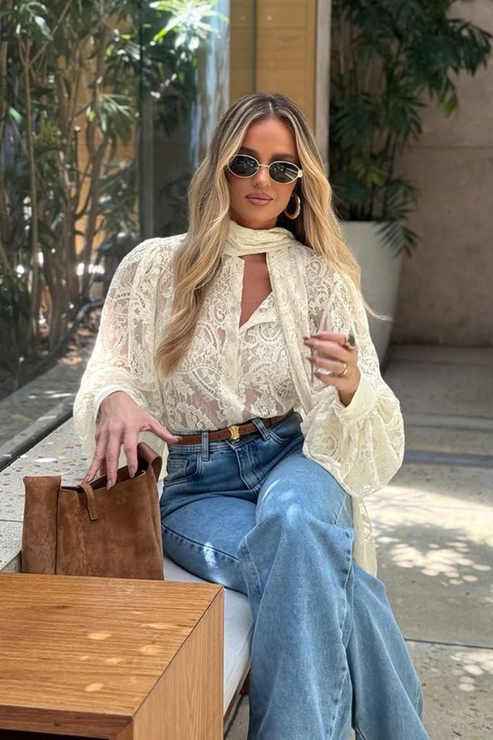 Dunja transparante kanten blouse met strik