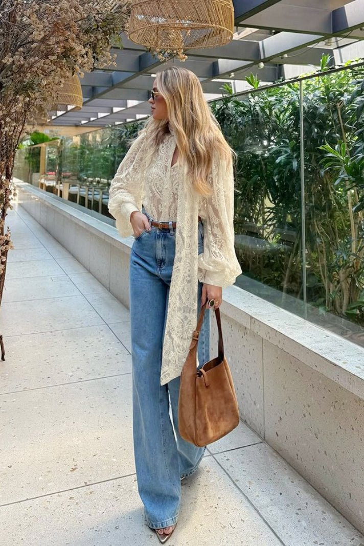 Dunja transparante kanten blouse met strik
