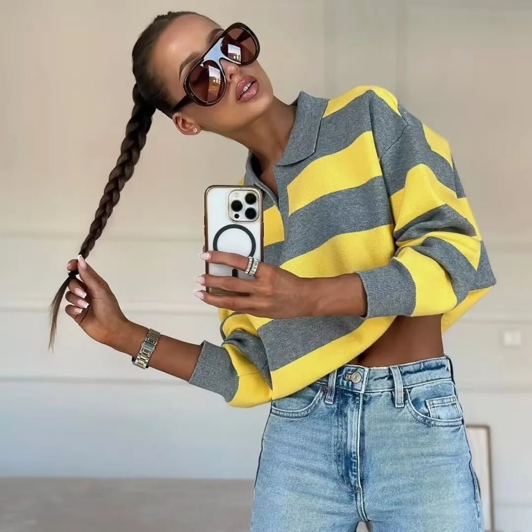 Camisola Elena às riscas com gola polo