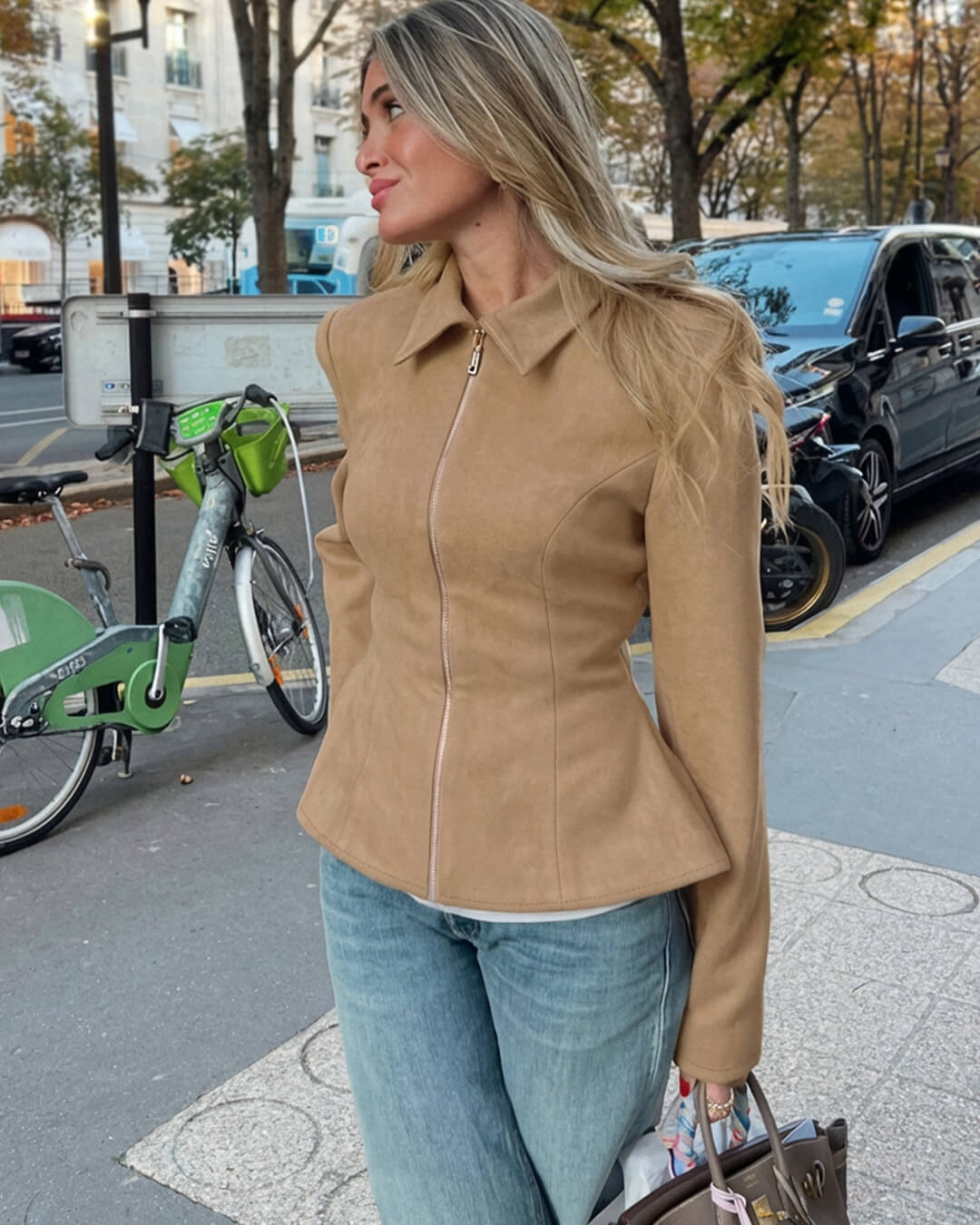 Ella jakke i imiteret ruskind