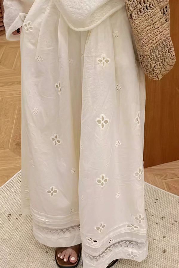 Pantalones Ella de pierna ancha con encaje calado