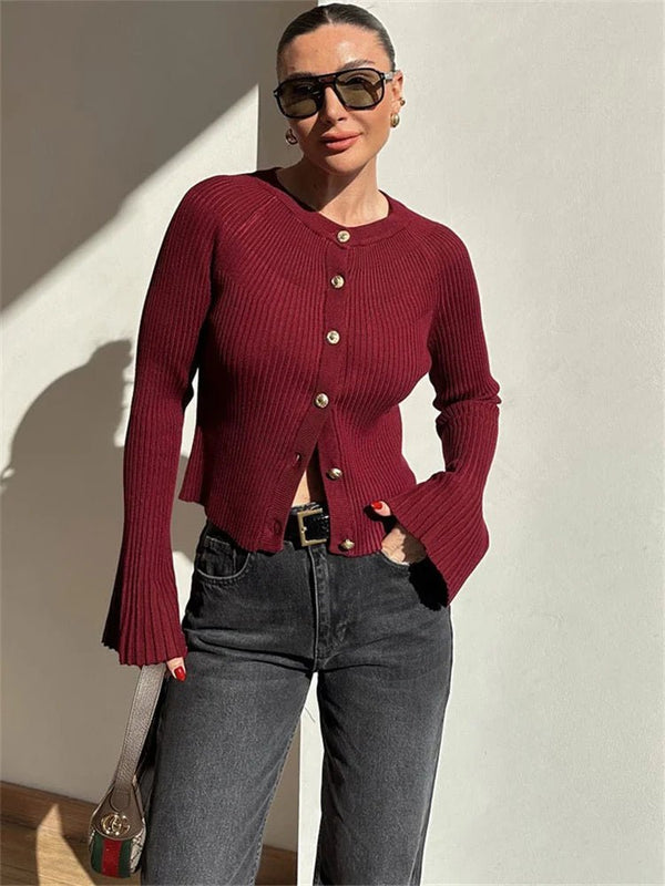 Eloisa ribbstickad långärmad kofta