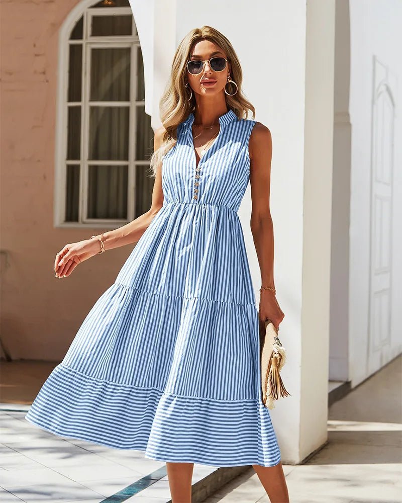 Emilia Striped Sleeveless Shirt Dress
