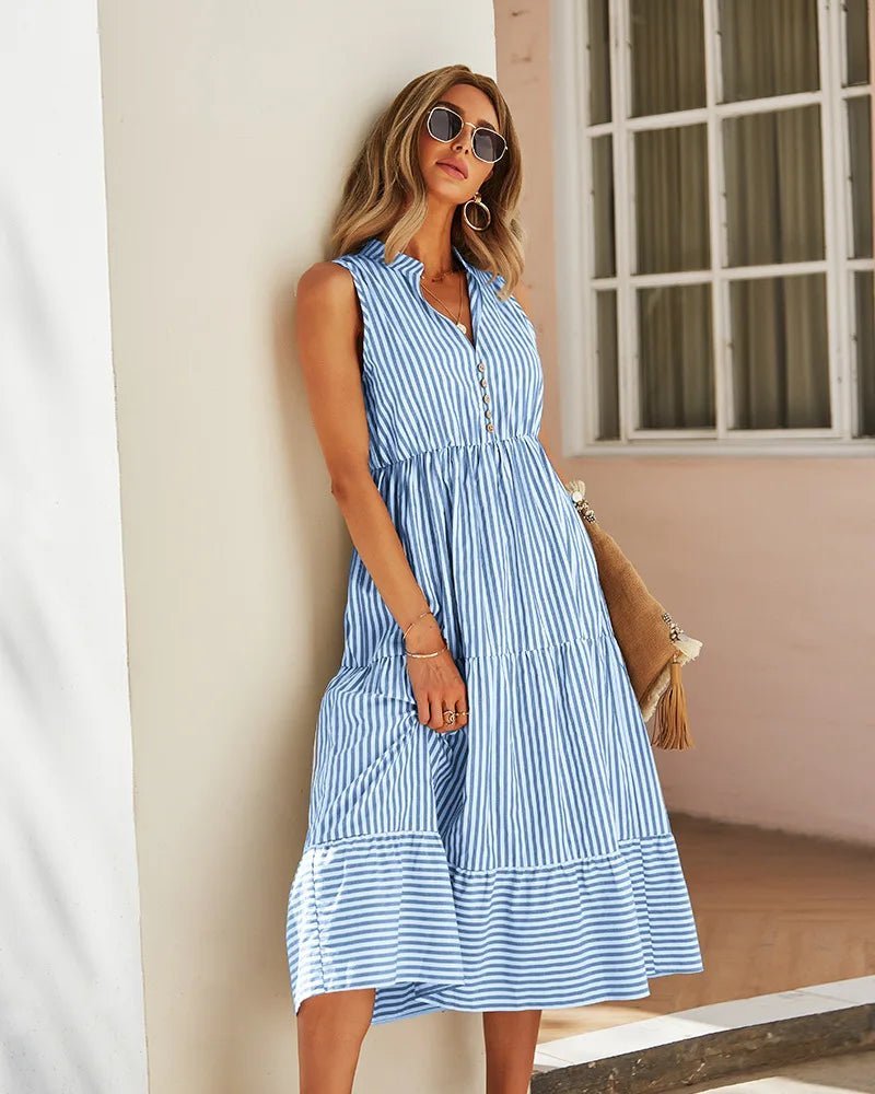 Emilia Striped Sleeveless Shirt Dress