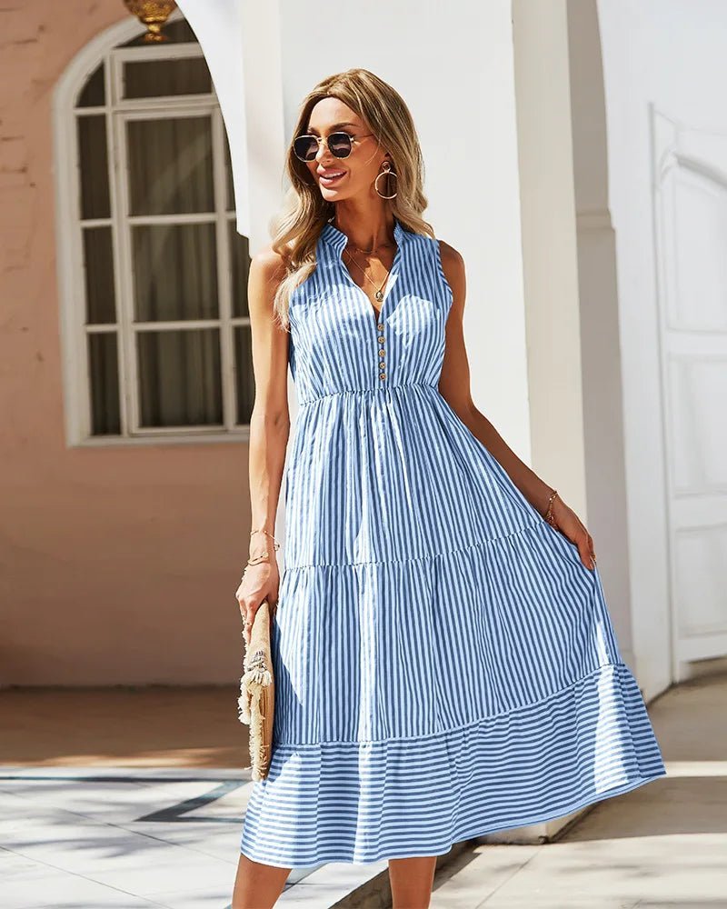 Emilia Striped Sleeveless Shirt Dress