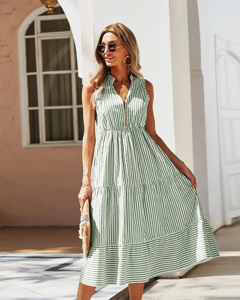 Emilia Striped Sleeveless Shirt Dress
